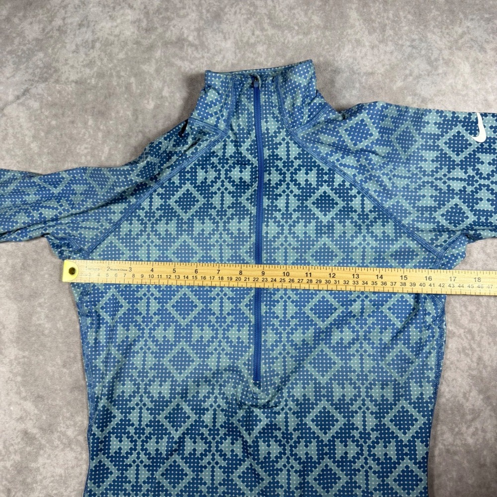 Nike Pro Hyperwarm Womens M Blue Geometric Half Zip Long Sleeve Top Athletic Gym - Picture 5 of 6